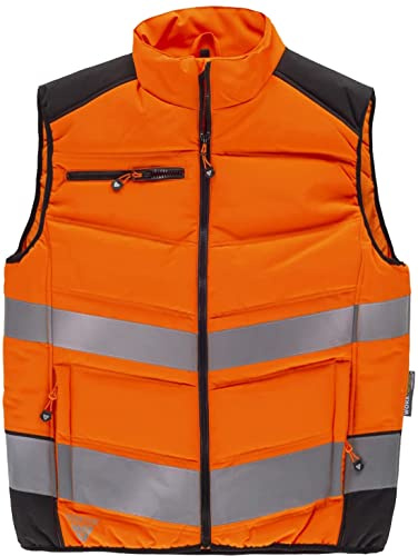 WORKTEAM Chaleco Acolchado Alta Visibilidad y Cintas Reflectantes. Chaleco Trabajo Multibolsillos. Unisex Naranja XXL