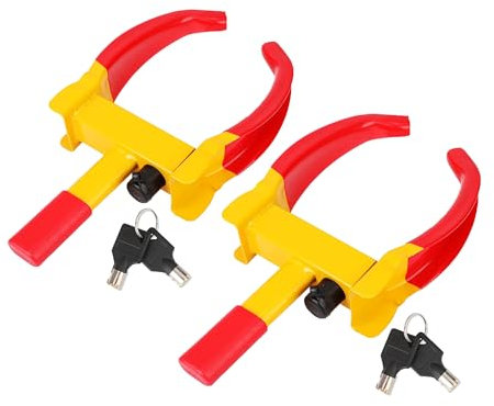 Bargain Crown Pack of 2 Heavy Duty Adjustable Wheel Clamp Locks Anti Theft Security for Cars, Vans, Motorhomes & Trailers (7–11″ Tyres) High Visibility Red & Yellow Weatherproof Wheel Clamp