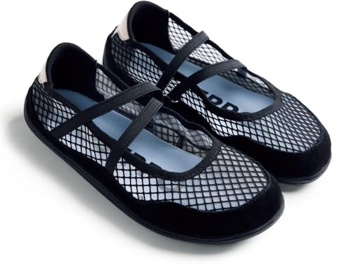 Gioseppo NAJONBE - Bailarinas Deportivas de Piel con Rejilla para Mujer, Suela Flexible de Caucho, Ajuste Elástico y Puntera Amplia, Color Negro, Talla 37