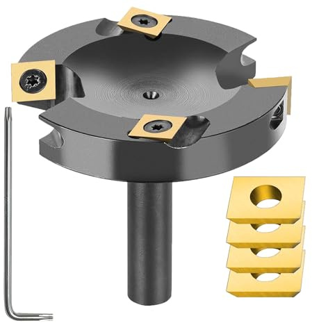 SpeTool Planfräs 12 mm skaft 75 mm skärdiameter med ATS-beläggning med 4 utbytbara hårdmetallknivar (10,5 mm x 10,5 mm x 2,2 mm) ytfräs hyvelfräs för överfräs