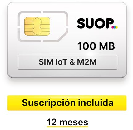 Tarjeta SIM de Datos para Dispositivos IoT, M2M y domótica. Prepago con 100 MB al Mes Durante 12 Meses. Pago único Anual. Cobertura Global en Europa. Red multioperador 2G/3G/4G.