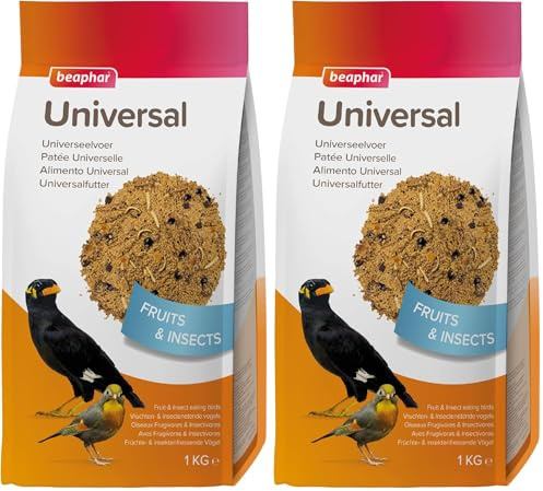 BEAPHAR – Pâtée Universelle pour Oiseaux – Aliment complémentaire pour Les Oiseaux Insectivores & frugivores – Très appètent – Contient des Fruits et des vers de Farine séchés – 1kg (Lot de 2)