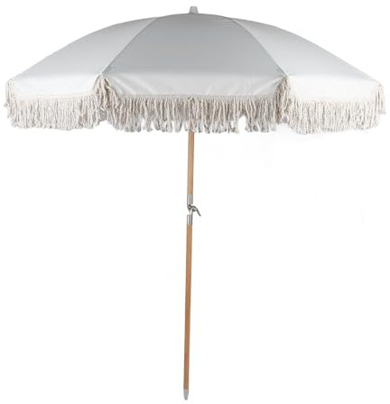 Luocute Ombrellone da Patio, Ombrellone da Mercato All'Aperto da 7 Piedi con 8 Stecche in Fibra di Vetro e Palo in Legno, Protezione Solare UPF 50+, Inclinazione Regolabile per Terrazza (Beige)