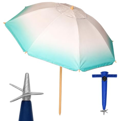 Pincho Sombrilla Playa Grande Familiar 200 cm, Sombrilla Playa Anti Viento UV50 Inclinable con Ventana, Soporte Anclaje y Bolsa Transporte, Tubo Aluminio Oxford, 8 Varillas Flexibles Fibra Vidrio