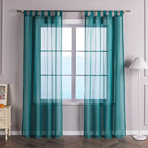 ESLIR Gardinen mit Schlaufen Vorhänge Fensterschal Transparent Schlaufenschal Voile Blau BxH 140x175cm 1 Stück