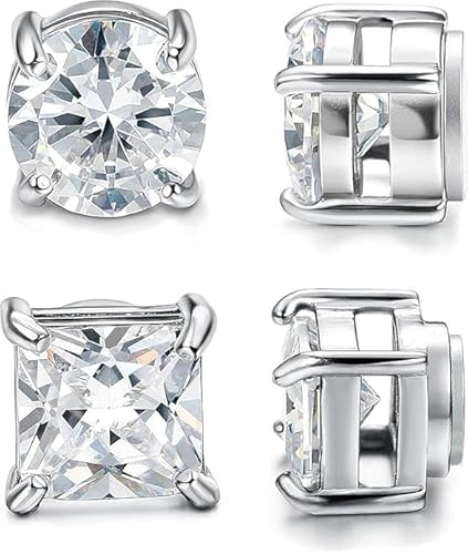 Milacolato 2 Pairs Orecchini a Lobo Magnetici in Acciaio Inossidabile per Uomo Donna Non-piercing CZ Ipoallergenico 4-10mm