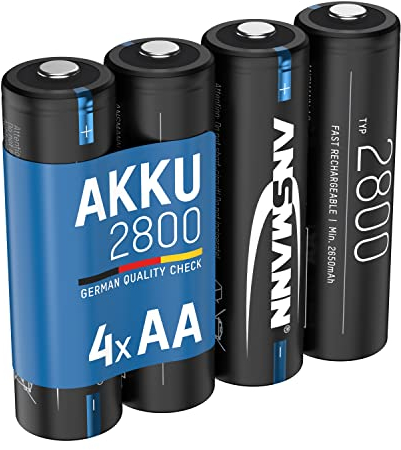 ANSMANN NiMH Akku AA Typ 2800 1,2V (4er Pack) - Mignon AA Batterien wiederaufladbar, hohe Kapazität, min. 2650 mAh, für hohen Strombedarf z.B. Taschenlampe, Controller, Kamera, Foto-Blitz, Modellbau