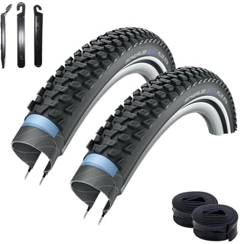 2 x Schwalbe Marathon Plus MTB Unplattbar Reifen mit Reflex 57-584 (27,5 x 2.25) + 2 Schwalbe Schläuche SV19 inkl. 3 Reifenheber