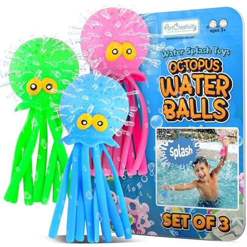 ArtCreativity Octopus Water Balls (Pack of 3), Pool Toys for Toddlers 1-3, Sensory Stress Relief Toy for Kids, Beach Water Toys & Swimming Toy for Toddlers, Cute Goodie Bag Fillers for Boys & Girls
