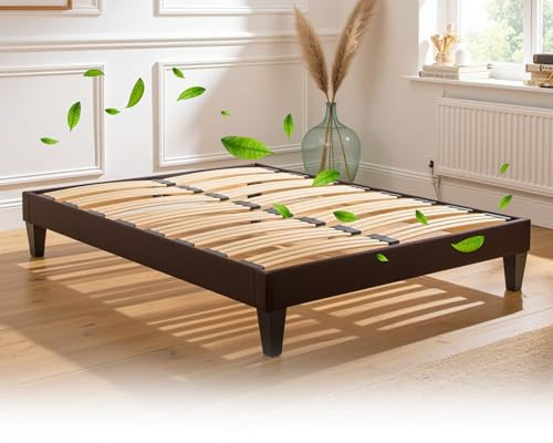 Maison Aubertin Sommier en Kit Tissu Gris 160 x 200 cm à Latte 2 Places en Bois Massif, Structure Robuste avec Pieds Inclus, Montage Facile, Lit Ergonomique, Design Élégant pour Une Chambre Moderne