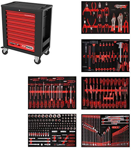 KS Tools 815.6271 PERFORMANCEplus Werkstattwagen P15 mit 8 Schubladen, bestückt mit 271 Werkzeugen in 6 Einlagen für 6 Schubladen