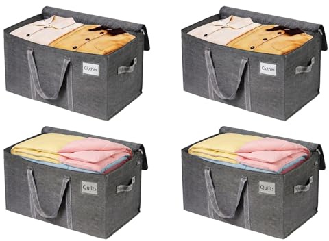VENO Pack de 4 Bolsas de Almacenamiento para la Mudanza Extra Grande con Cremallera, Alternativa a las Cajas para Mudanzas, Bolsa de Viaje Plegable con Bolsillo para Etiqueta (Gris, Pack de 4)