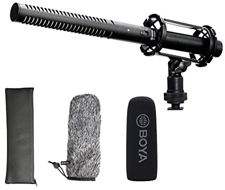 BOYA Microfono XLR Shotgun BY-BM6060 Con Antiurto e Antivento per Fotocamera DSLR - Condensatore Professionale Esterno per Video, Intervista, ENG, Film