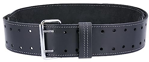 TOUGH MASTER Leather Work Belt 31”-53” Heavy Duty Double Pin Strong Buffalo Saddle Leather for Tool Pouch Usage Builders, Carpenters, Electricians, Plumbers