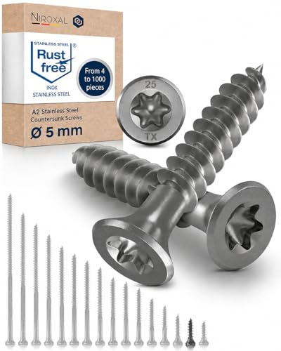 Wood Screws 5x20 mm Stainless Steel 304 Torx Countersunk Head Full Thread Chipboard Screws Pack of 25 NietFullThings