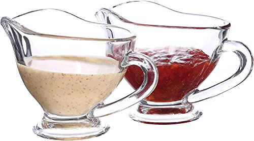 RONDURE SET OF 2 Glass Gravy Boat - 7 oz with Handle Creamer Pitcher for Dining, Sauces, Salad Dressing Home Decor