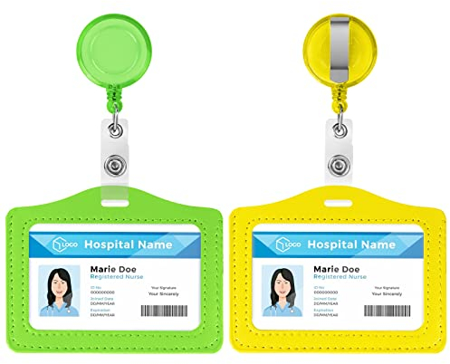 Vicloon Ausweishülle JoJo, 2 Stück Ausweishalter Ausziehbar Leder, Ausweishülle mit Ausweishalter Ausziehbar, Ausweishülle Leder, für Personalausweis, Studentenausweis(Grün+Gelb)