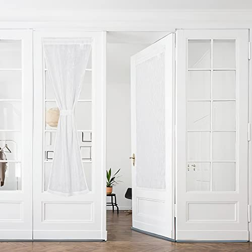 PONY DANCE Tende a Vetro per Porta Finestra 2 Pezzi 60x240 CM Tenda con Tasca Bianca Semitrasparenti con Effetto Lino Decorazione Curtains Salotto Moderne a Pacchetto