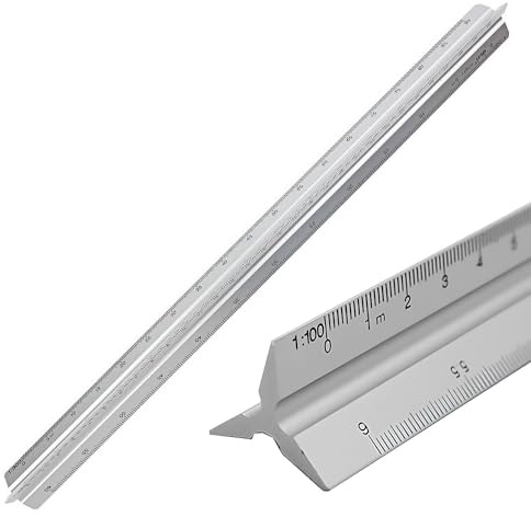 Arkitektonisk skallinjal, aluminium triangulär skallinjal metrisk 1:20, 1:25, 1:50, 1:75, 1:100, 1:125 standard 30 cm för arkitekter, studenter, arbetare och ingenjörer silver