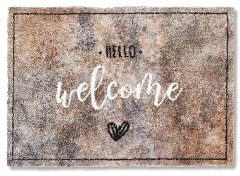 Astra Flauschige Sauberlaufmatte weich - Pure & Soft - Hello Welcome 50 x 70 cm - Waschbarer Küchenteppich innen - Türmatte strapazierfähig - Teppich läufer
