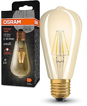 OSRAM Lampada LED Vintage 1906 Classic Edison FIL, E27, oro, 4W, 410lm, 2400K, luce bianca molto calda, filamento magnetico, basso consumo energetico, lunga durata
