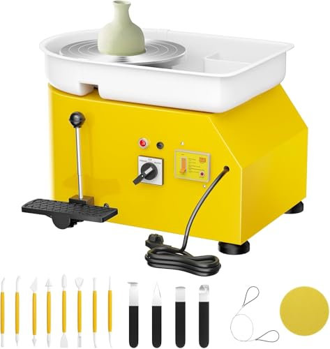Kotsy Töpferscheibe Elektrisch Groß 350W,Töpferscheibe Elektrisch Profi mit 25CM Plattenteller,Trehscheibe Töpfern mit Töpferwerkzeugen,für Erwachsene,DIY,Töpferanfänger,Töpferstudio (Gelb)