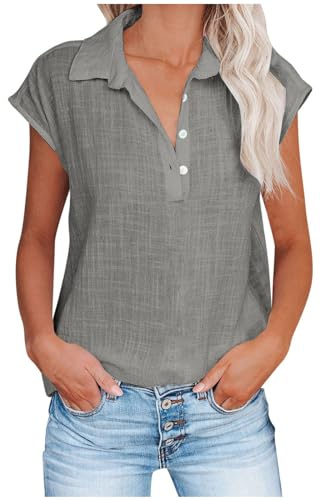 Donna Camicetta in Lino Cotone Estive Camicie Maniche Corte con Bottoni Tunica Solidi Blouse Canotta Elegante Blusa Top Camicie per Comoda e Traspirante Classico Maglietta 2024 Offerte di Primavera