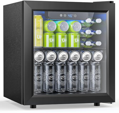 Electactic 50 Cans Beverage Refrigerator Cooler, 1.3 Cu.ft Mini Fridge Countertop Drink Cooler with Glass Door for Beer, Soda,Wine, Adjustable Digital Temperature Control for Home Dorm Bar, Black
