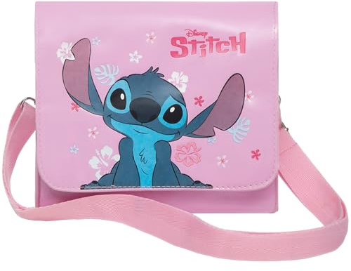 Borsa a tracolla rosa Disney Stitch & Angel per ragazze – Lilo & Stitch film ufficiale | Simpatica borsa a tracolla per bambini e adolescenti | Regali per ragazze | Tracolla lunga regolabile