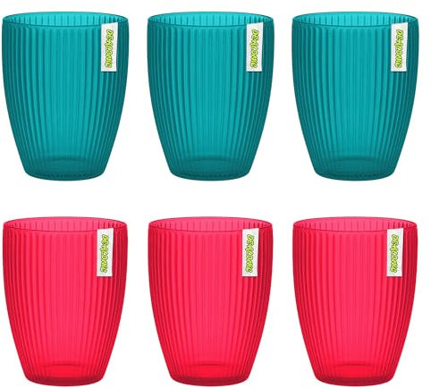 Dealonic® Plastic Glass Tumblers 6 Packs 450ml Reusable and Washable Picnic Cups/Glass Durable Retro Design for Summer Parties, BBQs, Indoor/Outdoor Colourful Plastic Glasses