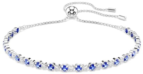 Swarovski Matrix Tennis Armband, Rhodiniertes Damenarmband mit Klaren und Blauen Zirkonia in Gemischten Rundschliffen, Mit Kugelschiebeverschluss, Armbandlänge: 24 cm, Armbandbreite: 0.3 cm