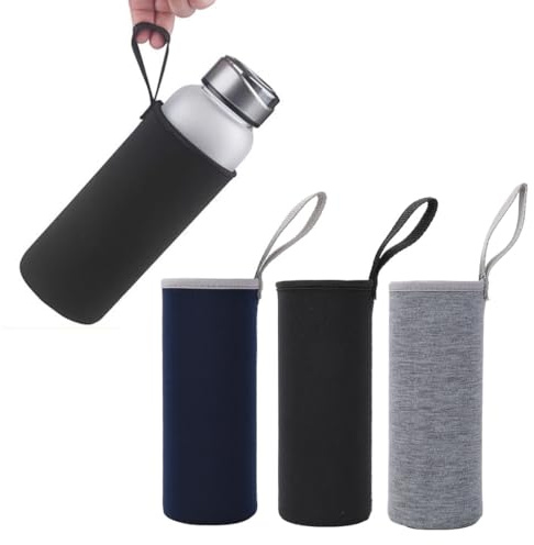JEYORZY 3x Bolsa de Botella de Agua Portátil Funda para Botella de Neopreno con Correa de Hombro Ajustable para Deportes Senderismo Viajes, Funda Protecdora de Cantimplora al Aire Libre, Multicolor1