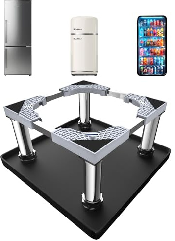 Mini Fridge Stand with Silicone Mat, Adjustable Refrigerator Stand with 4 Stainless steel Feet, 24''x 24'' Dorm Fridge Stand Protect From Appliance Leaks for Fridge, Washer, Dryer(9.2-11 High)