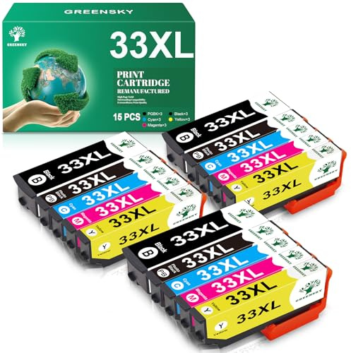 GREENSKY Compatibili Cartucce d'inchiostro Epson 33 XL 33XL Cartuccia Per Epson Expression Premium XP-530 XP-640 XP-900 XP-630 XP-540 XP-830 XP-7100 XP-635 Stampante(15 Pack)