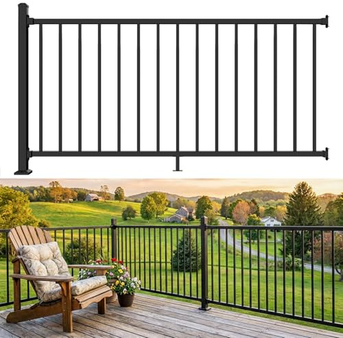 Guwezoy 1 Pack W.6ft x H.36in Aluminum Deck Railing Kits with Post, AAMA 2604–Grade Textured Matte Black Porch Railing Kit, Decking Railings for Outdoor Decks, Porches, Garden and Yard