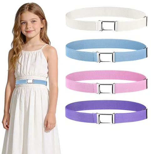 Songella Cintura Elastica Regolabile E 4 Pezzi Per Jeans Abito, Bambini Ragazzi Ragazze, Bianco, Viola, Rosa, Blu
