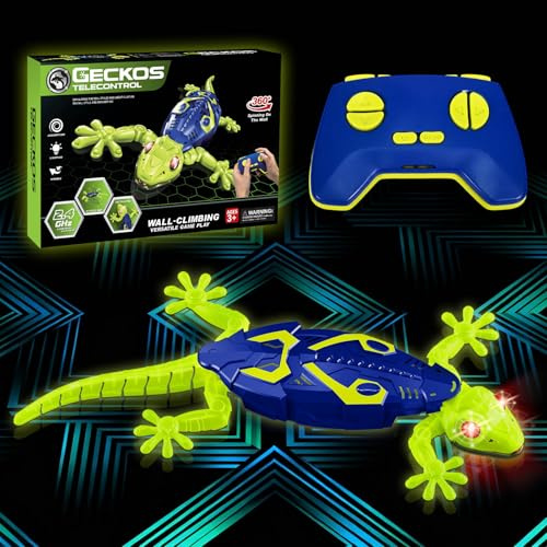 HILKKET Gecko Wandflitzer RC, Fluoreszierende Eidechse Spielzeug mit Leuchtende Augen und Fernbedienung, Interaktiv Roboter Kinder, Echse Geschenk für Kinder ab 3 Jahren