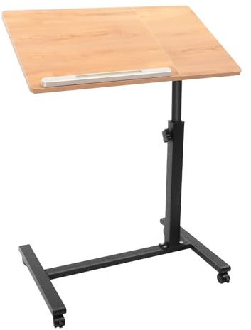 jiongcln laptopbord höjdjusterbar, laptopstativ trä, laptopbord med hjul, höjdjusterbar, laptopvagn med lutbar bordsskiva, med 4 hjul, övre plattform lutbar