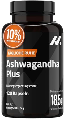 Ashwagandha Plus, (2X più di Ashwagandha ksm-66-10% di Withanolidi) Nootropico con estratto di ashwagandha pura 50:1 equivalente a 18.450 mg di polvere - Ansia e Stress - 120 Capsule