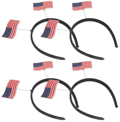 FUNOMOCYA Lot de 4 Bandeaux Drapeau Américain en Tissu Doux, Serrage-tête Patriotique Antidérapant, Taille Unique Élastique pour Tournoi de Football et Fête Nationale du 4 Juillet