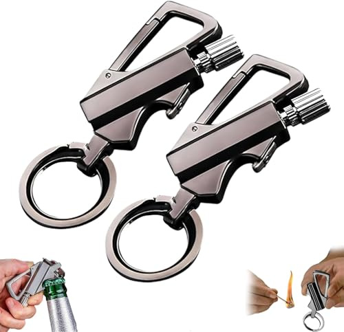 Accendino a cherosene in metallo, riutilizzabile, impermeabile, antivento, permanente, con apribottiglie multiutensile, mini regalo portatile per sopravvivenza all'aperto da uomo (nero, 2 pezzi)