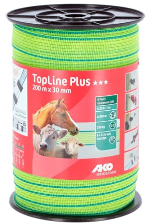 AKO Weidezaunband TopLine Plus (gelb/blau, 200 m Länge, 30 mm breit, Tierzaun, Zubehör Weidetiere, Tierzubehör) 449583