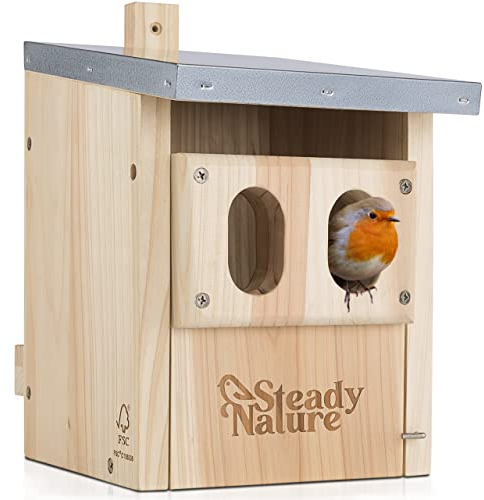 Steady Nature Nistkasten Rotkehlchen - Nistkästen für Vögel für draußen wetterfest - Halbhöhle Vogelkasten – Vogelhaus Rotkehlchen - Vogelnistkasten – Brutkasten für Vögel