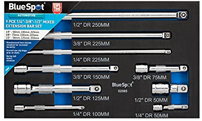 Blue Spot Tools 02085 9 Piece 1/4-3/8-1/2 Mixed Extension Bar Set (EVA Foam)