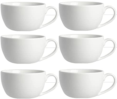 Shop4allsorts Set of 6 Large Cappuccino Cups White Porcelain Round Drinking Mug 12oz 35cl Also Ideal for Hot Chocolate Coffee Or Tea