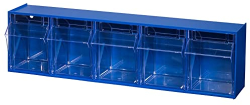 Klappschüttenmagazin VarioPlus ProFlip 5 | HxBxT 16,5x60x13,2cm | Blau-Transparent | Sortierkasten, Klappschüttenmagazin, Kleinteilemagazin, Sortierbox, Werkzeugkasten