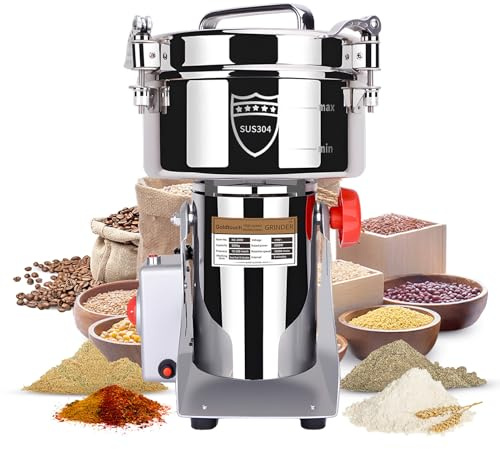 Goldtouch - Molinillo de grano de 2000 g, molinillo eléctrico de grano de acero inoxidable de 3600 W, máquina pulverizadora de alta velocidad para trigo seco, avena, maíz, pimienta y frijoles de café