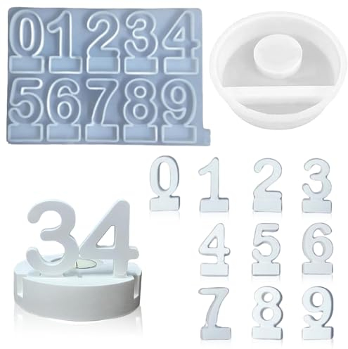 Giessform Silikon, 3D Silikonform Zahlen, Silikonformen Gießformen, Kerzenformen zum Gießen, Wiederverwendbar Silikonform Kerzenhalter, Silikonformen Gießformen Kerzenhalter(Zahlen 0-9) (A)