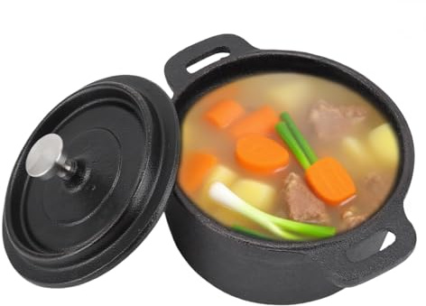 CAST IRON POT WITH LID 20CM - NON STICK COOKING POT FOR GAS, ELECTRIC, OVEN, BBQ [HIGH HEAT RETENTION] (Diameter 20CM)
