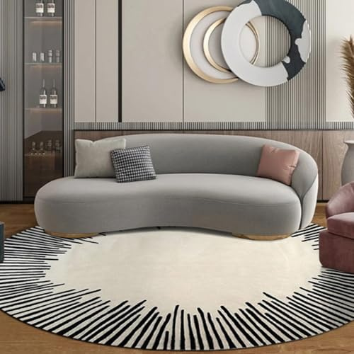Freyamy Rund Teppich 120cm Hochflor Geometrisch Streifen Teppiche Plüsch Flauschig Weich Waschbar Modern Wohnzimmer Schlafzimmer Dekorative Teppich Küche Fußmatte Haustierteppich